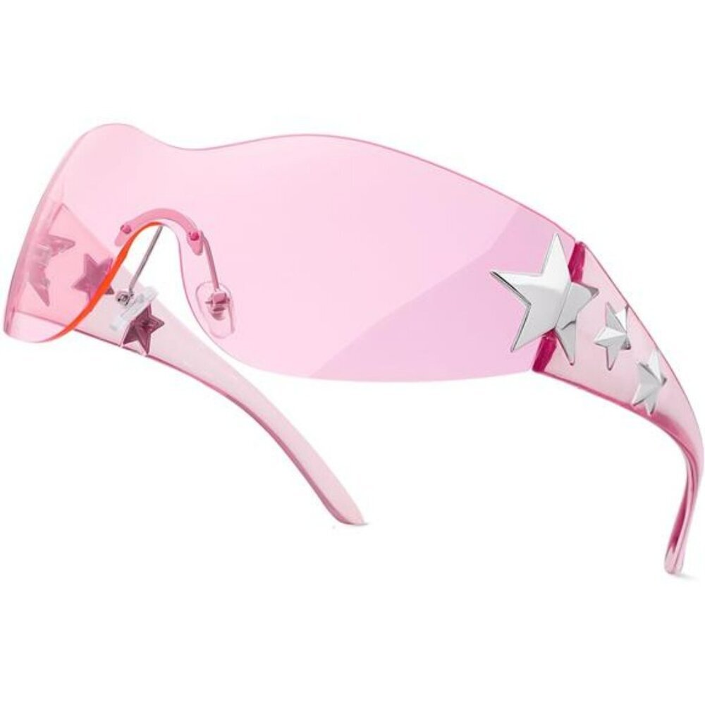 Y2K Rimless Shield Sunglasses Star Wrap Around UV400 Glasses for Women Men